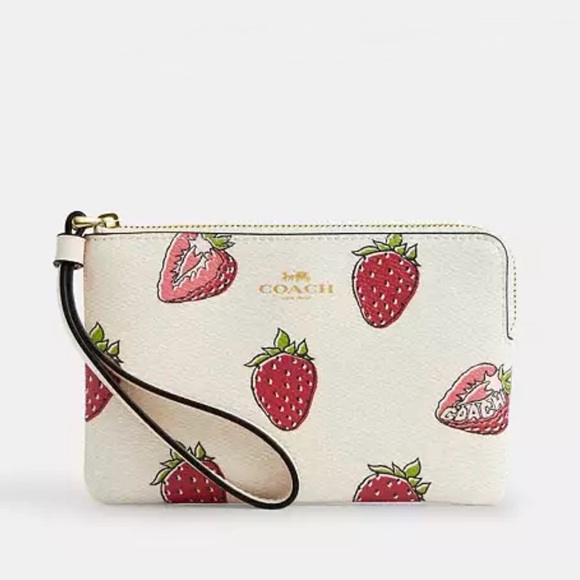 Coach Strawberry Pattern Wristlet - Picture 1 of 6